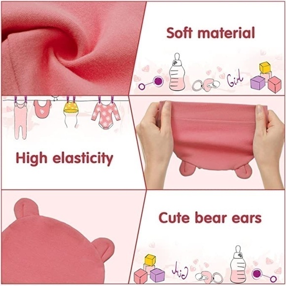 NWT GEYOGA - 6-Piece Newborn Baby Hat with Bear Ears for 0-3mos. - Picture 7 of 8